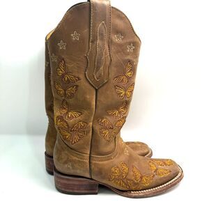 Toro Moro Embroidered Butterfly Women 6 Bull Hide Cowboy‎ Boot Rare Square Toe